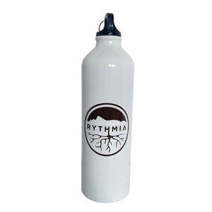 Rythmia White Metal Water Bottle With Black Screw Lid Clip 24 Oz Capacity